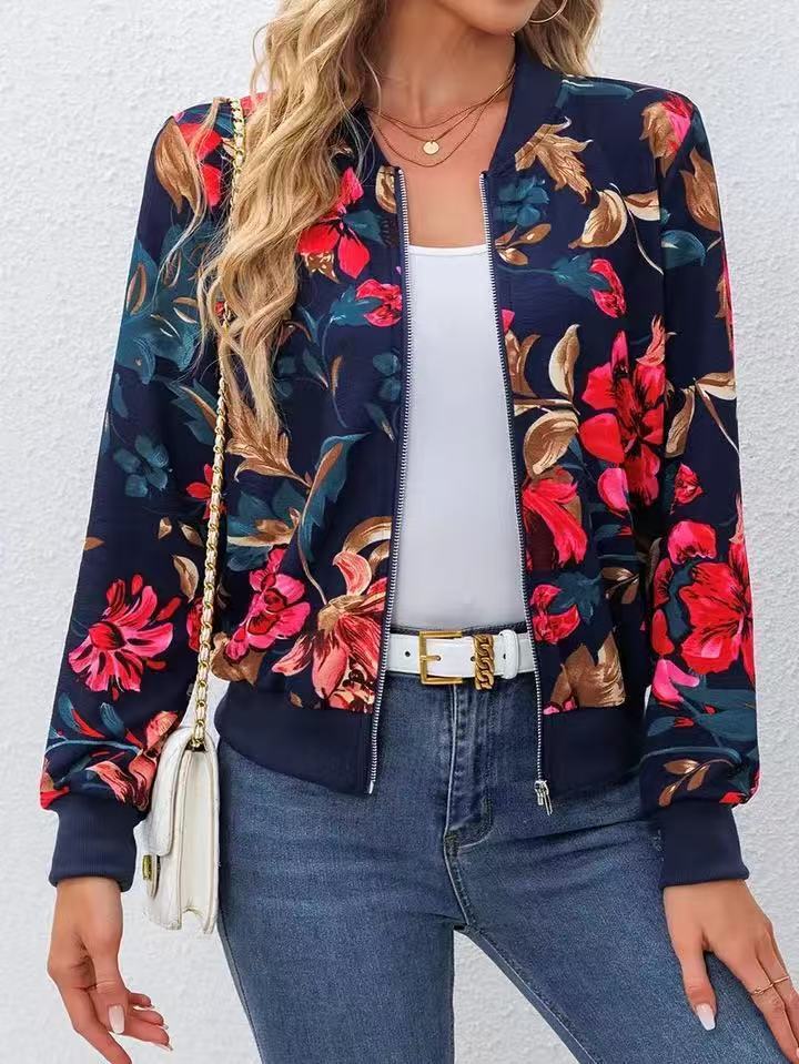 Casual Thin Spring And Autumn Coat Trendy Plant Print